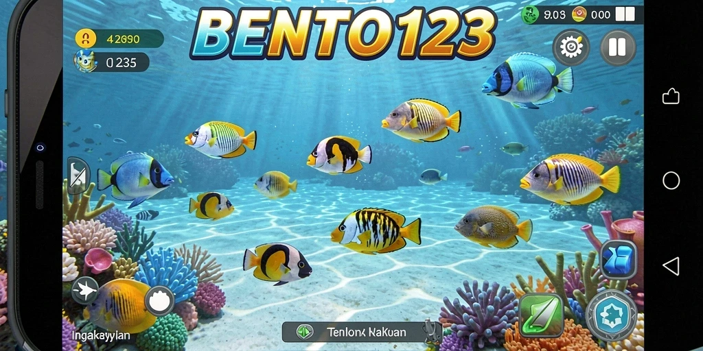 Screenshot gameplay BENTO123 menampilkan aksi seru menembak ikan.