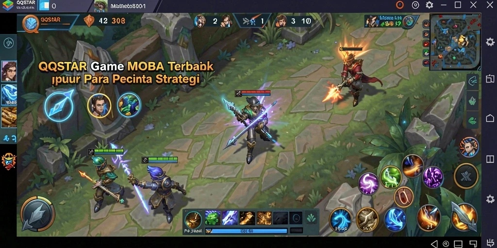 Skrinsut permainan QQSTAR yang menampilkan aksi MOBA yang intens.