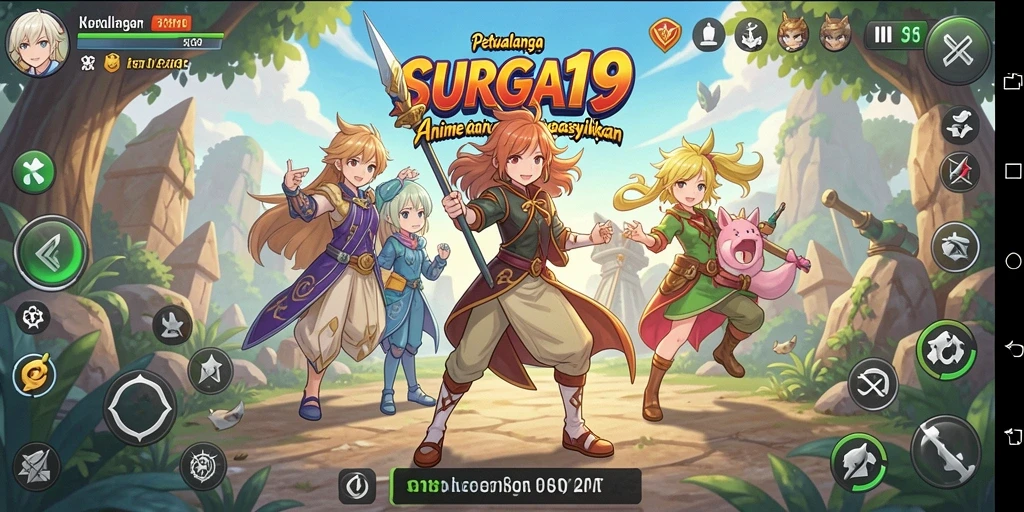 Tampilan gameplay anime yang menakjubkan dan karakter yang berinteraksi.
